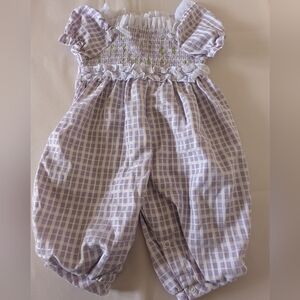 Vintage Bt. Kids Lavender Gingham Romper W/ Smocking& Puff  Sleeve Size 6-9M